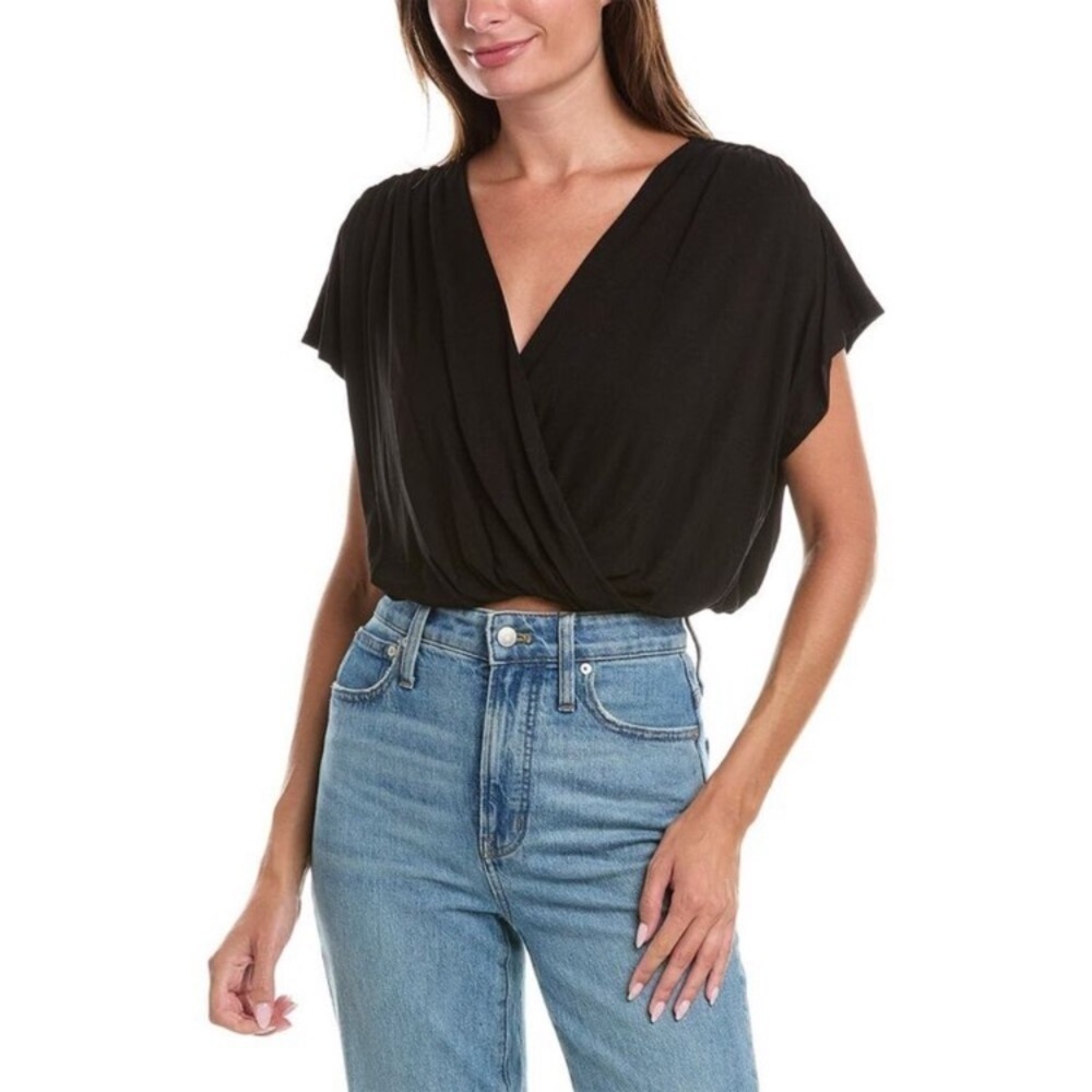 Velvet by Graham & Spencer Miranda top black wrap flutter sleeve XL